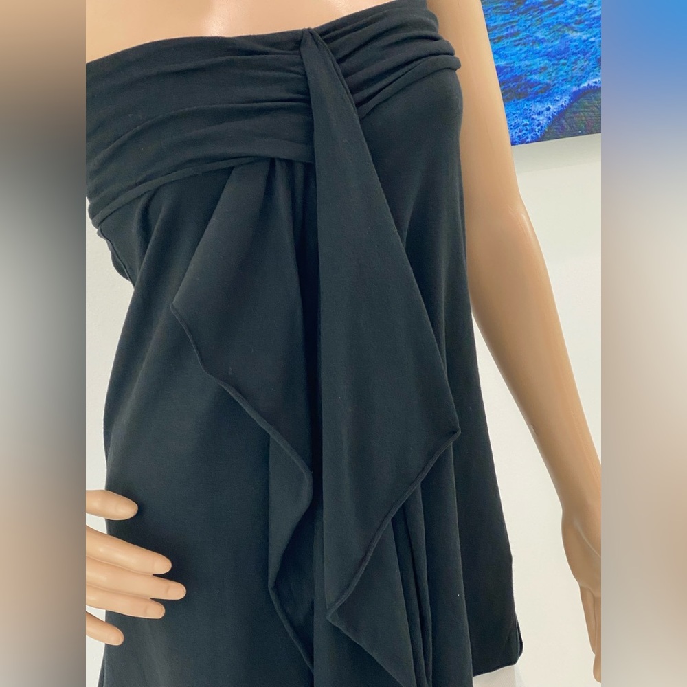 Stunning and Chic Black Strapless Top with Decorative Tie Front, Size S